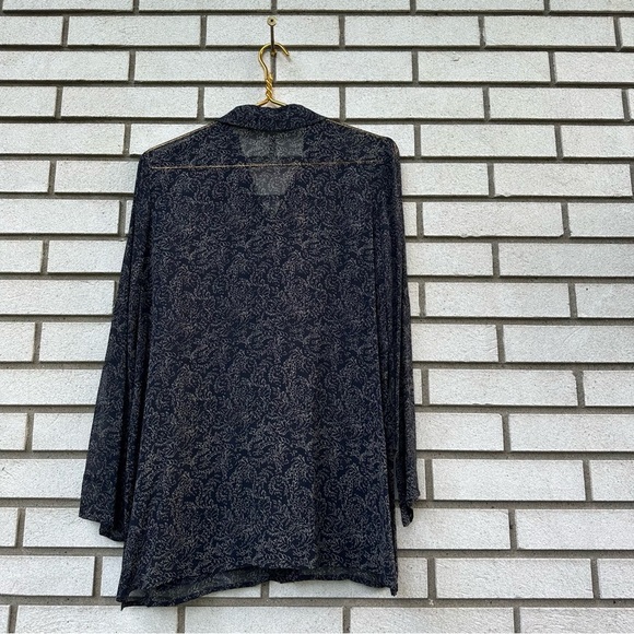 Dana Buchman 100% Silk Sheer Floral Button Down Blouse Navy Beige Size 4 Tunic - Picture 10 of 11